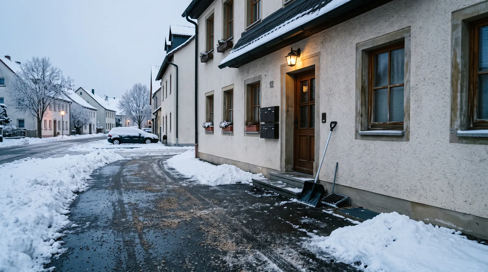Geräumter und gestreuter Hauseingang im Winter